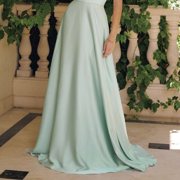 New Sage Soft Satin Bridesmaid Dress w/ Draped Cowl Neck & Open Back CD T714 - Picture 6 of 9